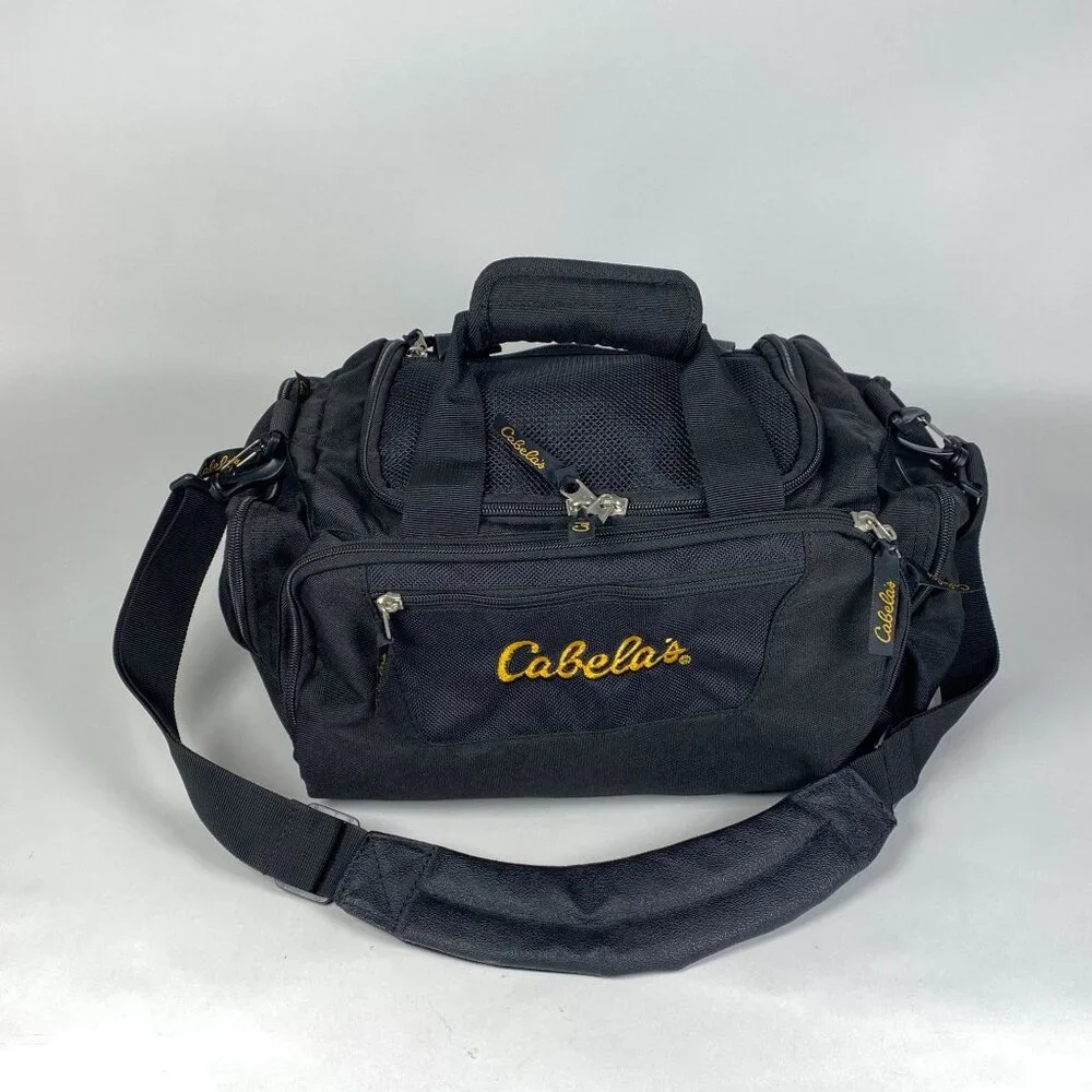 Cabelas Black Duffel Bag Detachable Shoulder Strap Zip Pockets Gym Travel